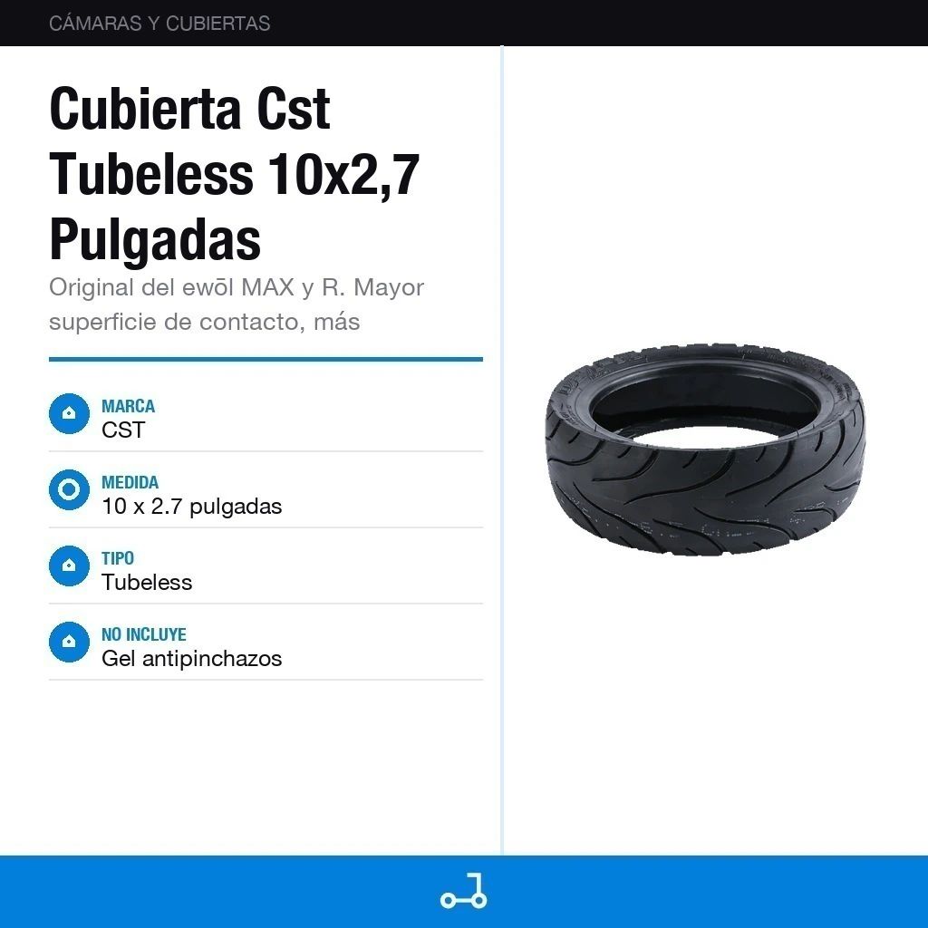 Cubierta Cst Tubeless 10x2,7 Pulgadas Monopatín Eléctrico